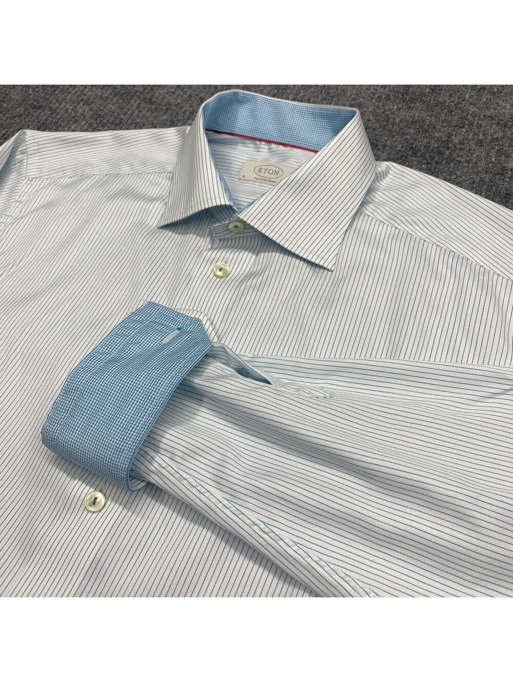 Eton Contemporary Shirt Mens 41/16 White Blue Pinstripe Button Up Long Sleeve
